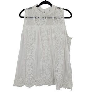 Sleeveless White‎ Lace Baby Doll Blouse Sz 2X Top Scalloped Feminine Cocktail